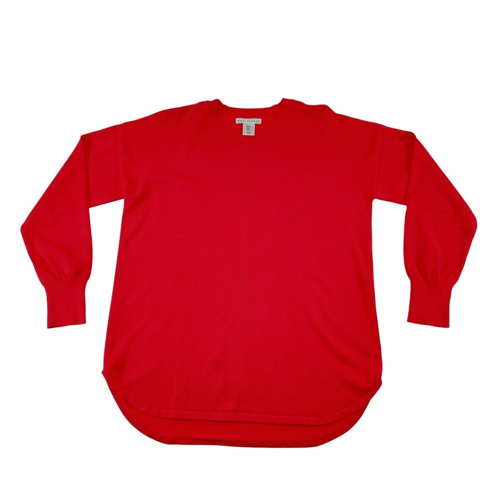 Max Studio Red Crew Neck High Low Knit Sweater Womens Medium Balloon Sleeve